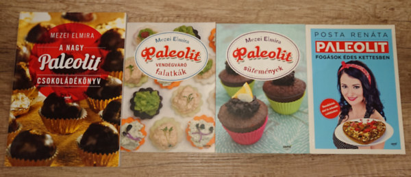 4 k�nyv paleolit-�nyenceknek: A nagy paleolit csokol�d�k�nyv, Paleolit fog�sok �des kettesben, Paleolit s�tem�nyek, Paleolit vend�gv�r�k