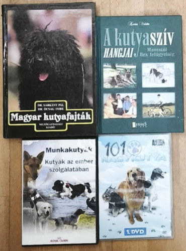 Kovács Violetta, Dr. Sárkány Pál, Dr. Ócsag Imre - 2db kutyákkal kapcsolatos könyv + 2db ajándék DVD - A kutyaszív hangjai, Magyar kutyafajták + 101 nagykutya, Munkakutyák-Kutyák az ember szolgálatában (DVD-k)