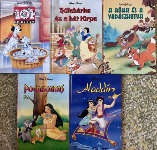 Walt Disney - 5 db DISNEY mesekönyv: Aladdin, Hófehérke és a hét törpe, A róka és a vadászkutya, 101 kiskutya, Pocahontas