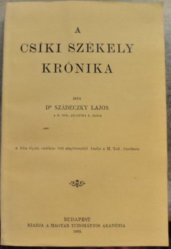 Dr. Szdeczky Lajos - A Cski szkely krnika