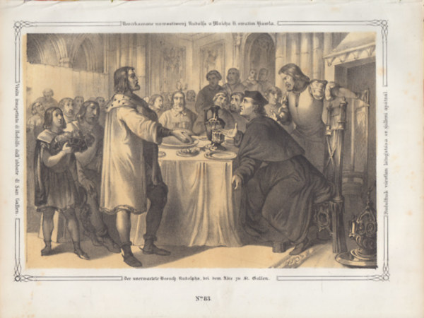 Rudolfnak váratlan látogatása sz. galleni apátnál - eredeti litográfia (metszet)