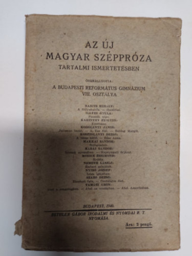 Az új magyar széppróza tartalmi ismertetésben