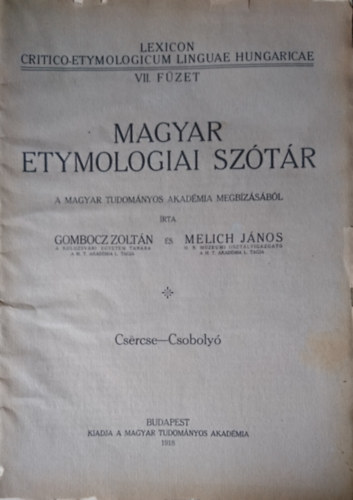 Gombocz Zoltn-Melich Jnos - Magyar etymologiai sztr VII. fzet
