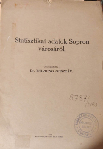 Thirring Guszt�v - Statisztikai adatok Sopron v�ros�r�l