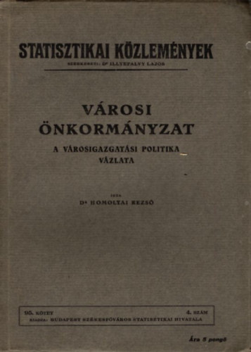 Dr. Homolyai Rezs� - V�rosi �nkorm�nyzat- A v�rosigazgat�si politika v�zlata (Statisztikai k�zlem�nyek 95. k�tet 4. sz�m)