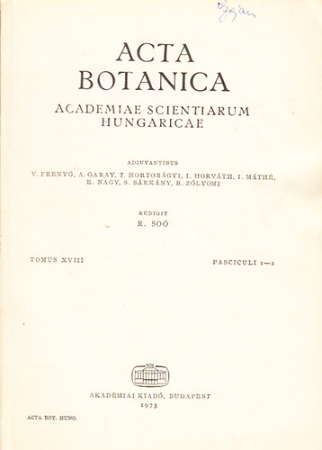 R. So� - Acta Botanica - A Magyar Tudom�nyos Akad�mia botanikai k�zlem�nyei (Tomus XVIII., Fasciculi 1-2.)
