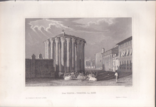 Der Vesta Tempel in Rome (Vesta szzek temploma, Rma, Olaszorszg, Eurpa) (16x23,5 cm mret eredeti aclmetszet, 1856-bl)