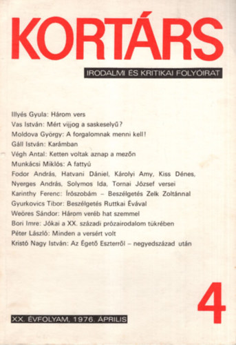 Kov�cs S�ndor Iv�n szerk. - Kort�rs 4  Irodalmi �s kritikai foly�irat XX. �vfolyam, 1976. �prilis