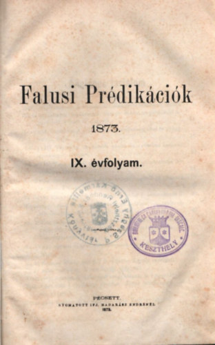 Falusi Prédikációk 1873 IX. évfolyam