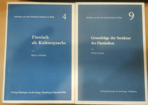 Bj�rn Collinder, Ulrich Groenke - 2 db Schriften aus dem Finnland - Institut in K�ln: 4. Finnisch als Kultursprache + 9. Grundz�ge der Struktur des Finnischen