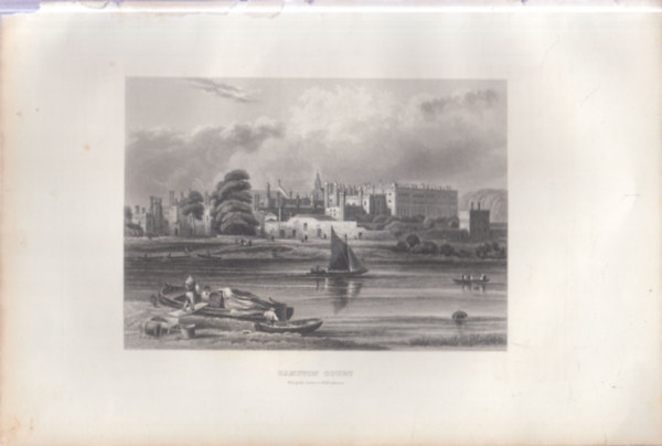 A hamptoni Bíróság látképe - eredeti litográfia (metszet)