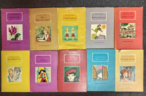 Szab� Magda, Szalay Lenke, Erich K�stner, Ingrid Bredberg, M�rton Kl�ra, Magyar Katalin, Madeleine Gilard, Thury Zsuzsa, Vera Ferra-Mikura, Anneliese Felsenstein - (10db) P�tty�s K�nyvek ifj�s�gi k�nyvcsomag a 8-11. �ves koroszt�ly sz�m�ra: Sz�let�snap / Mogyor� - Mogyor� kin�vi a kab�tj�t / A k�t Lotti / Katrin professzor / Elment a vonat / Hej, Krisztina! / G�laest a miniklubban / A francia