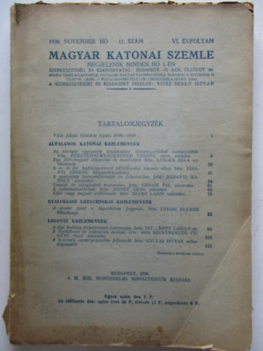 Magyar Katonai Szemle - Magyar katonai szemle VI. vf. 11. szm (1936. november)