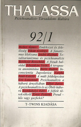 Thalassa 92/1. (Pszichoanal�zis-t�rsadalom-kult�ra)