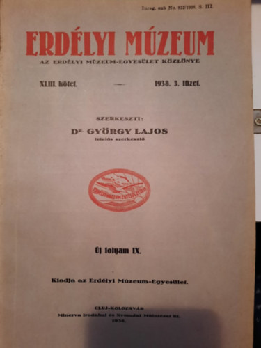 Dr. Gy�rgy Lajos - Erd�lyi M�zeum 1938. 3. f�zet