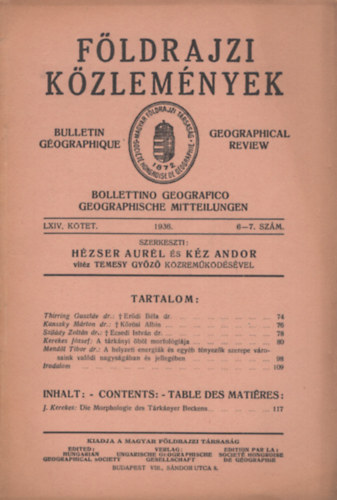 F�ldrajzi k�zlem�nyek LXIV. k�tet 6-7. sz�m