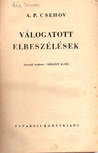 A. P- Csehov - V�logatott elbesz�l�sek 1. kiad�s