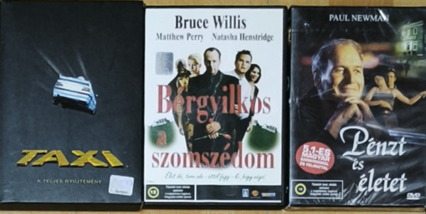 3db szórakoztató kalandfilm DVD - Pénzt és életet, Bérgyilkos a szomszédom, Taxi-A teljes gyűjtemény (1-3. rész)