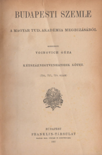 Voinovich G�za  (szerk) - Budapesti Szemle 246. k�tet (246-247) (716., 717., 718. sz�m)