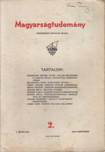 Ortutay Gyula  (szerk.) - Magyars�gtudom�ny 1935. november (I. �vfolyam, 2. sz�m)