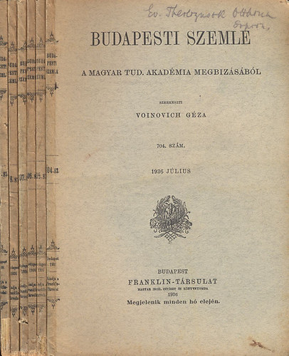 Voinovich G�za (szerk.) - Budapesti Szemle 6 db. lapsz�m 1936/j�lius-december (704. sz�m, 705. sz�m, 706. sz�m, 707. sz�m, 709. sz�m, laspsz�monk�nt)