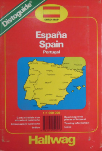 Espana, Spain - Portugal 1:1 000 000 Road map with pieces of interest