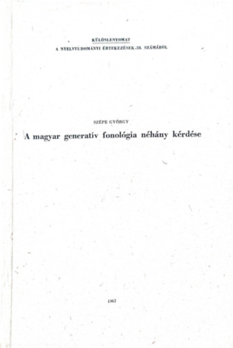 Szépe György - A magyar generatív fonológia néhány kérdése