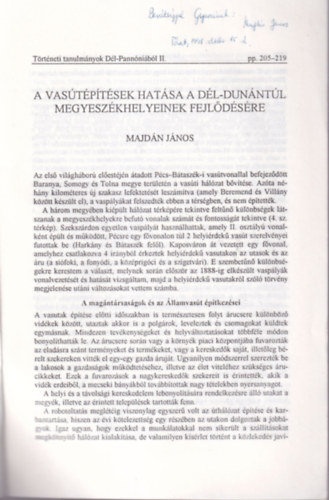 Majd�n J�nos - A vas�t�p�t�sek hat�sa a D�l-Dun�nt�l megyesz�khelyeinek fejl�d�s�re - K�l�nlenyomat - dedik�lt