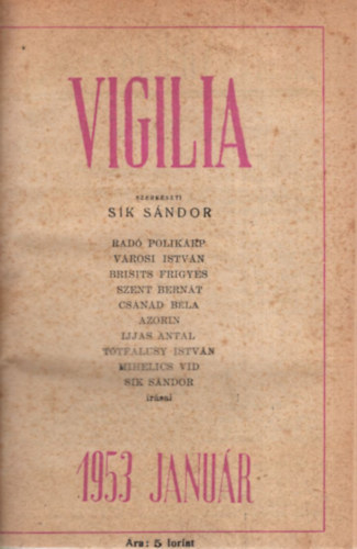 S�k S�ndor  (szerk.) - Vigilia 1953. �vf. (janu�r-december)