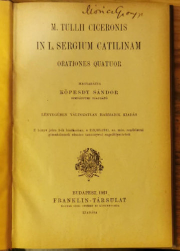 M. Tullii Ciceronis in L. Sergium Catilinam orationes quator