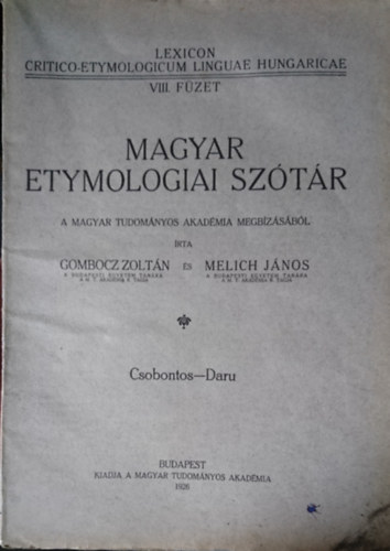 Gombocz Zolt�n-Melich J�nos - Magyar etymologiai sz�t�r VIII. f�zet
