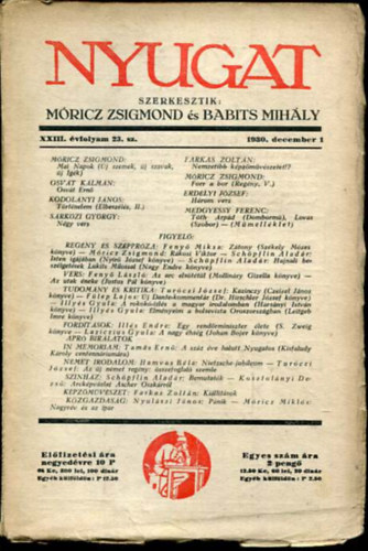 Mricz Zsigmond - Babits Mihly  (szerk.) - Nyugat XXIII. vf. 23. szm. 1980. december 1.