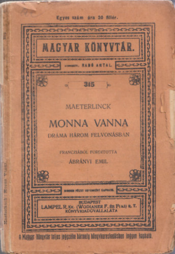 Maeterlinck - Monna Vanna - Drma hrom felvonsban (Magyar Knyvtr)
