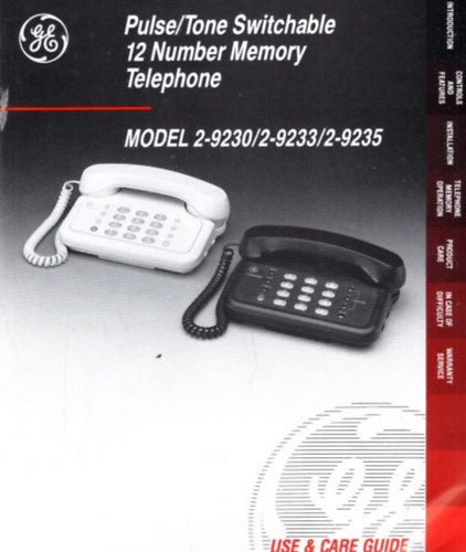 Pulse/Tone Switchable 12 Number Memory Telephone MODEL 2-9230/2-9233/2-9235