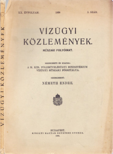 Nmeth Endre  (szerk.) - Vzgyi kzlemnyek. XX. vfoglyam. 1938. 3. szm.