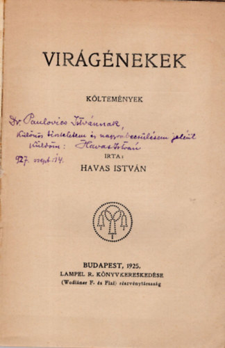 Havas István - Virágénekek -költemények - dedikált