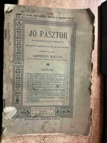 Lepsényi Miklós - Jó Pásztor XIV. évf. I. füzet (Egyházszónoklati folyóirat)