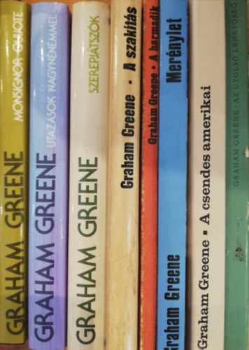 Graham Green - 8 k�tet Graham Green reg�ny ( Monsignor Quijote , Utaz�sok nagyn�n�mmel , Szerepj�tsz�k , A szak�t�s , A harmadik , Mer�nylet , A csendes amerikai , Az utols� lehet�s�g )