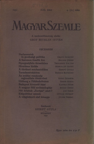 Magyar Szemle 1931. v XIII. ktet 4. (52.) szm
