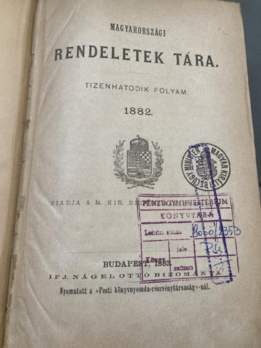 Magyarorszgi rendeletek tra - 1882.