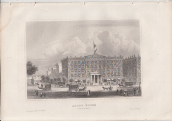 Astor House (Astor hz, luxushotel, New York, USA, szak-Amerika) (16x23,5 cm lapmret eredeti aclmetszet, 1856-bl)