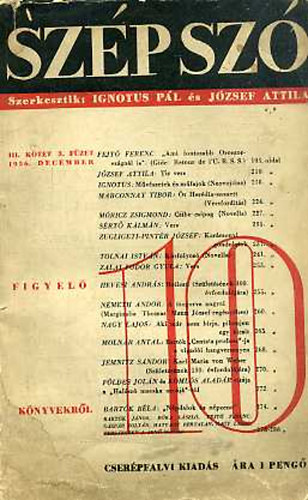 Ignotus Pál- József Attila (szerk.) - Szép szó - III. kötet 3. füzet, 1936. december