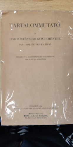 Tartalommutat� a hadt�rt�nelmi k�zlem�nyek 1924-1934 �vfolyam�hoz