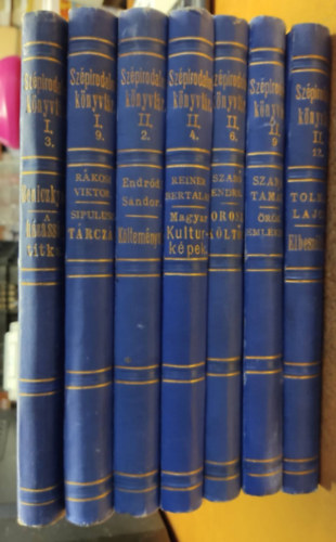 Szana Tam�s, Reiner Bertalan, Endr�di S�ndor, R�kosi Viktor, Beniczkyn� Bajza Lenke, Szab� Endre Tolnai Lajos - 7 db Sz�pirodalmi k�nyvt�r: A h�zass�g titka (I.3.); Sipulusz t�rcz�i (I.9.); K�ltem�nyek (II.2.); Kultur-k�pek (II.4.); Orosz k�lt�k (II.6.); �r�k eml�kek (II.9.); Elbesz�l�sek (II.12.)