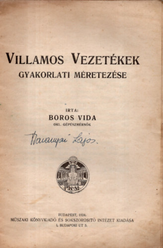 Boros Vida - Villamos vezetkek gyakorlati mretezse