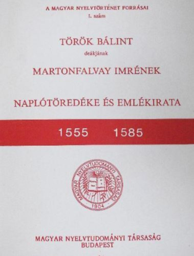 Kozocsa S�ndor, Bak Borb�la E. Abaffy Erzs�bet - T�r�k B�lint de�kj�nak Martonfalvay Imr�nek napl�t�red�ke �s eml�kirata - 1555-1585