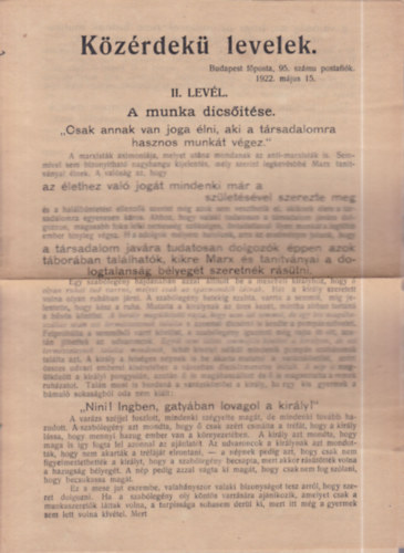 Közérdekű levelek II. levél- A munka dicsőítése