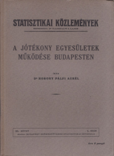 Dr. Horony P�lfi Aur�l - A j�t�kony egyes�letek m�k�d�se Budapesten (Statisztikai K�zlem�nyek)