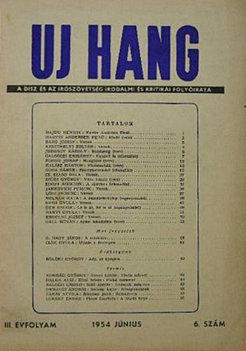 Erdei Sndor  (szerk.) - Uj hang - III. vfolyam 6. szm, 1954. jnius