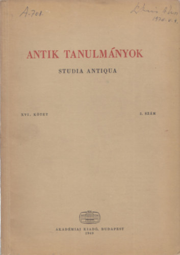 Moravcsik Gyula (szerk.) - Antik tanulmányok-Studia antiqua XVI. kötet 2. szám